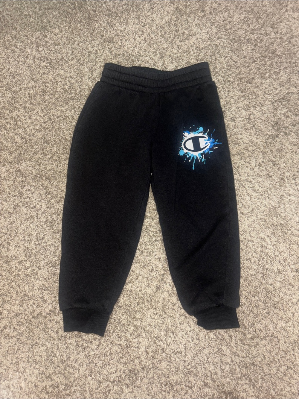 Champion Kids Black Sweat Joggers with Blue Logo Splash